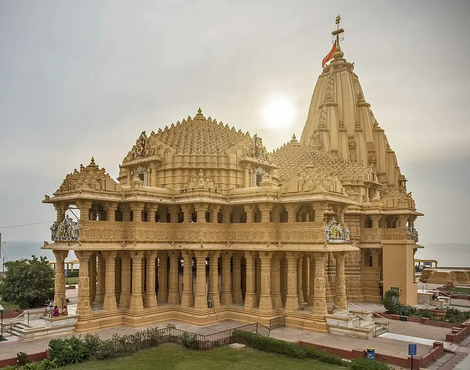 Somnath Jyotirlinga Temple by the Arabian Sea at sunset